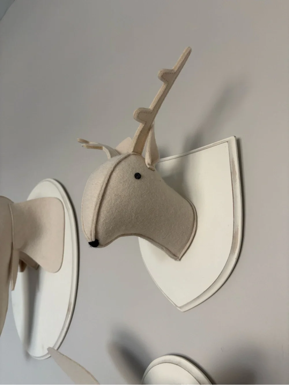 Restoration Hardware Neutral Fabric Animal Head Wall Trio in Light Gray